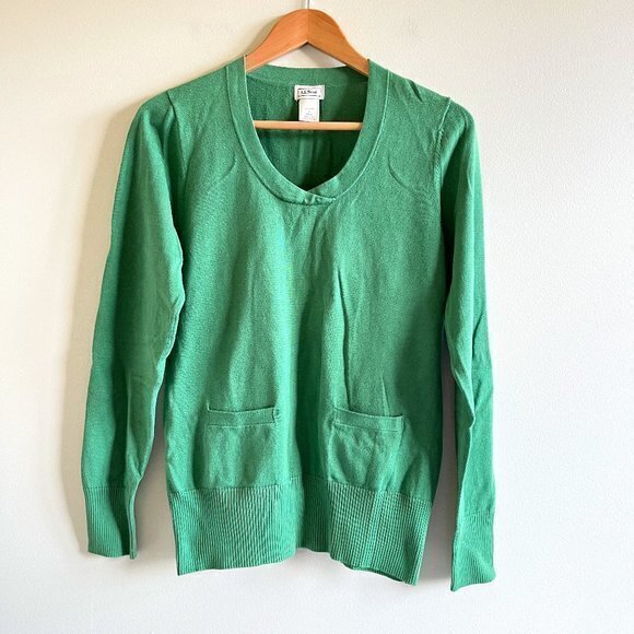 L.L.BEAN GREEN 100% COTTON SWEATER WOMENS SIZE S LONG SLEEVE POCKETS - Picture 1 of 4